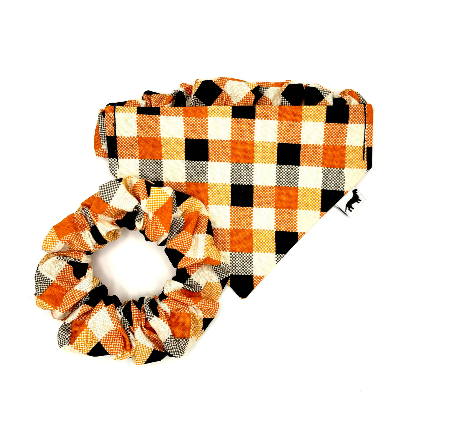 Pumpkin Plaid Scrunchie Dog Bandana
