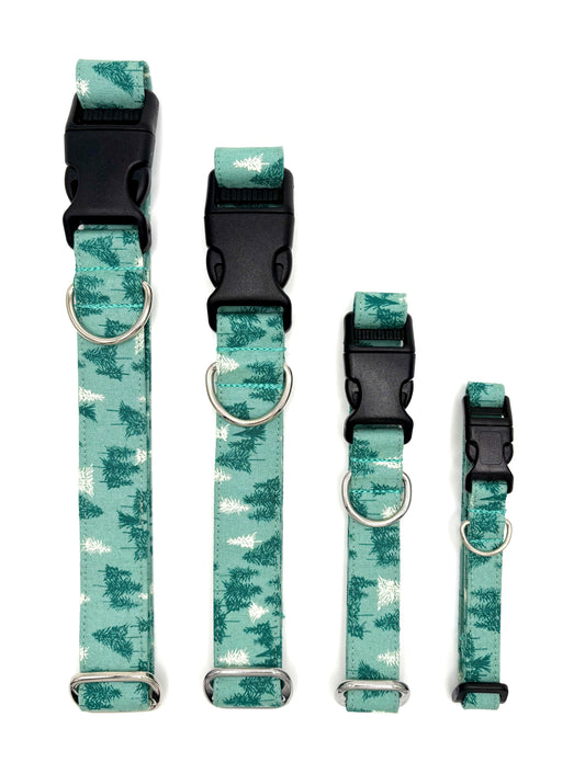 Teal Winter Woods Dog Collar