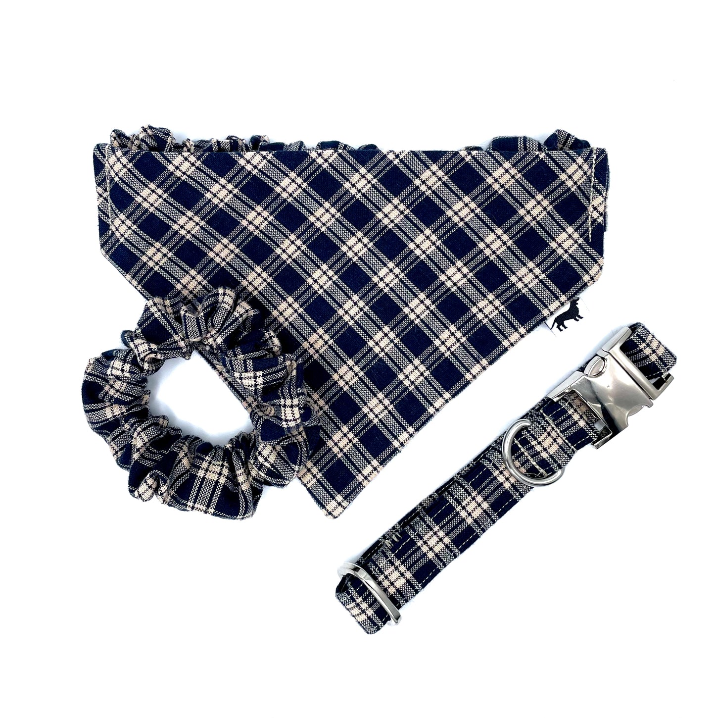 Navy & Tan Plaid Dog Collar