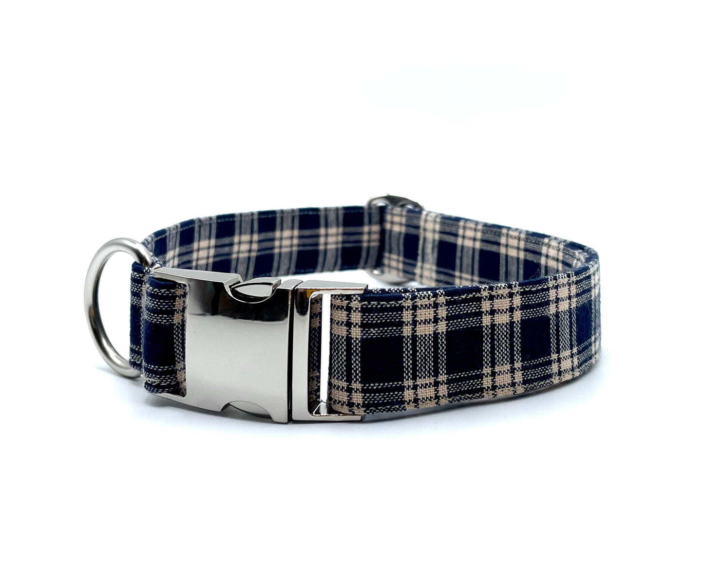 Navy & Tan Plaid Dog Collar