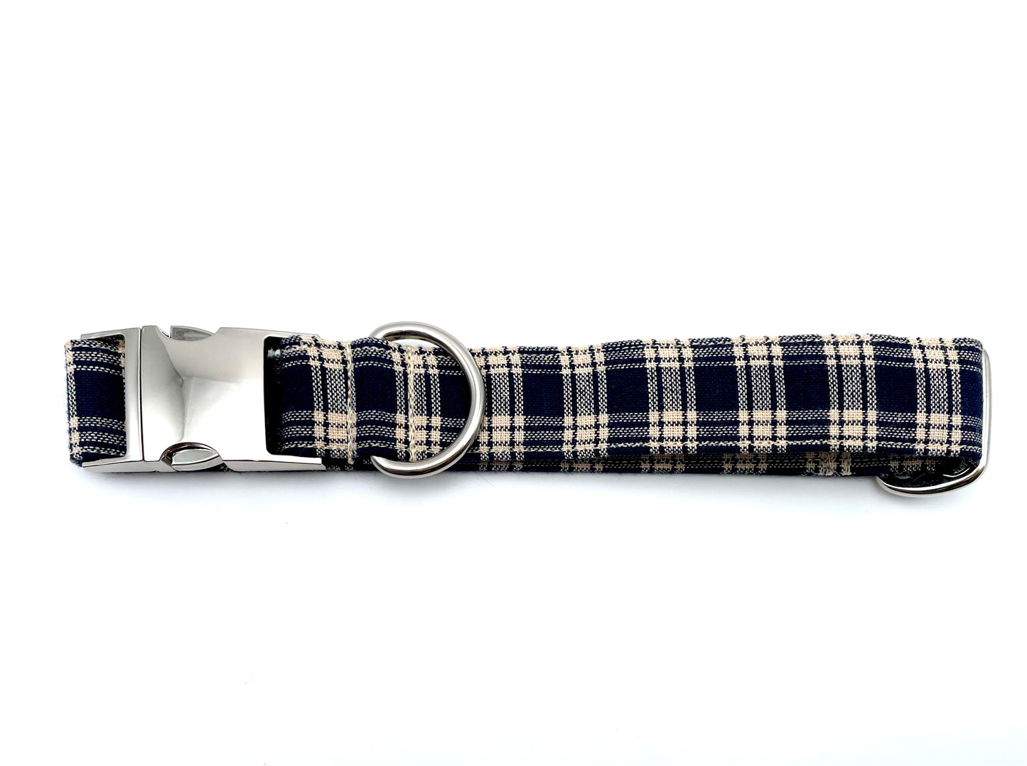 Navy & Tan Plaid Dog Collar