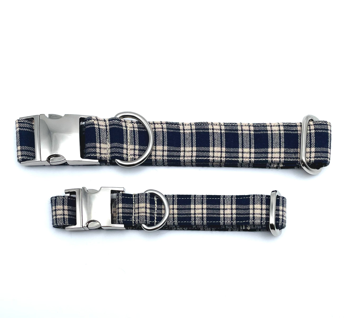 Navy & Tan Plaid Dog Collar