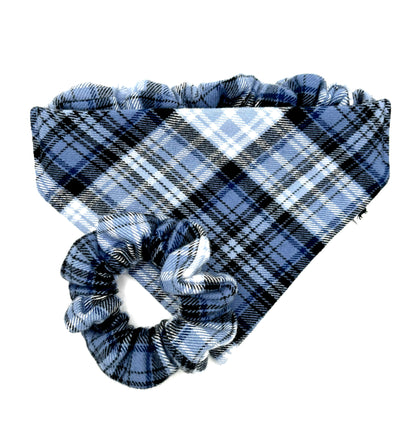 Blue Blizzard Plaid Scrunchie Dog Bandana