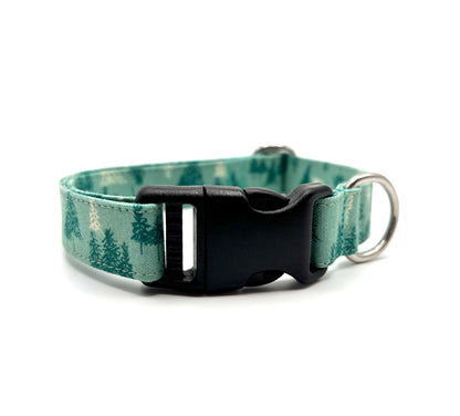 Teal Winter Woods Dog Collar