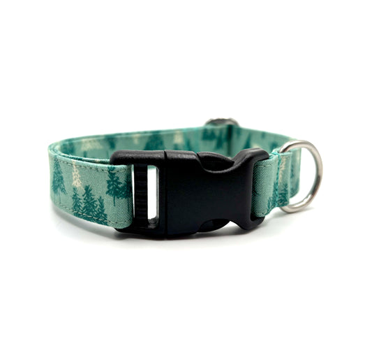 Teal Winter Woods Dog Collar
