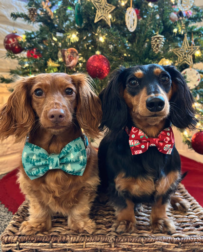 Teal Winter Woods Dog Bow Ties
