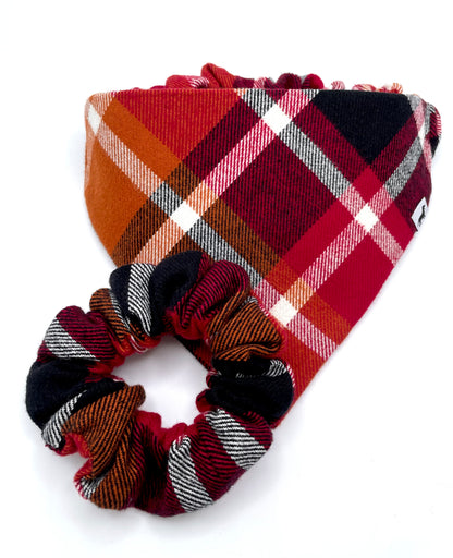 Ruby Red Plaid Scrunchie Bandana